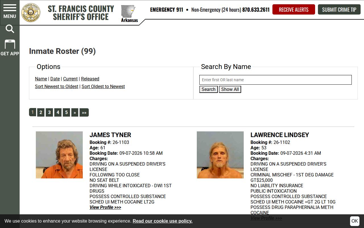 St. Francis County current arrest roster interface