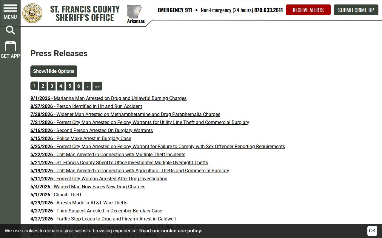 St. Francis County Sheriff arrest press release archive