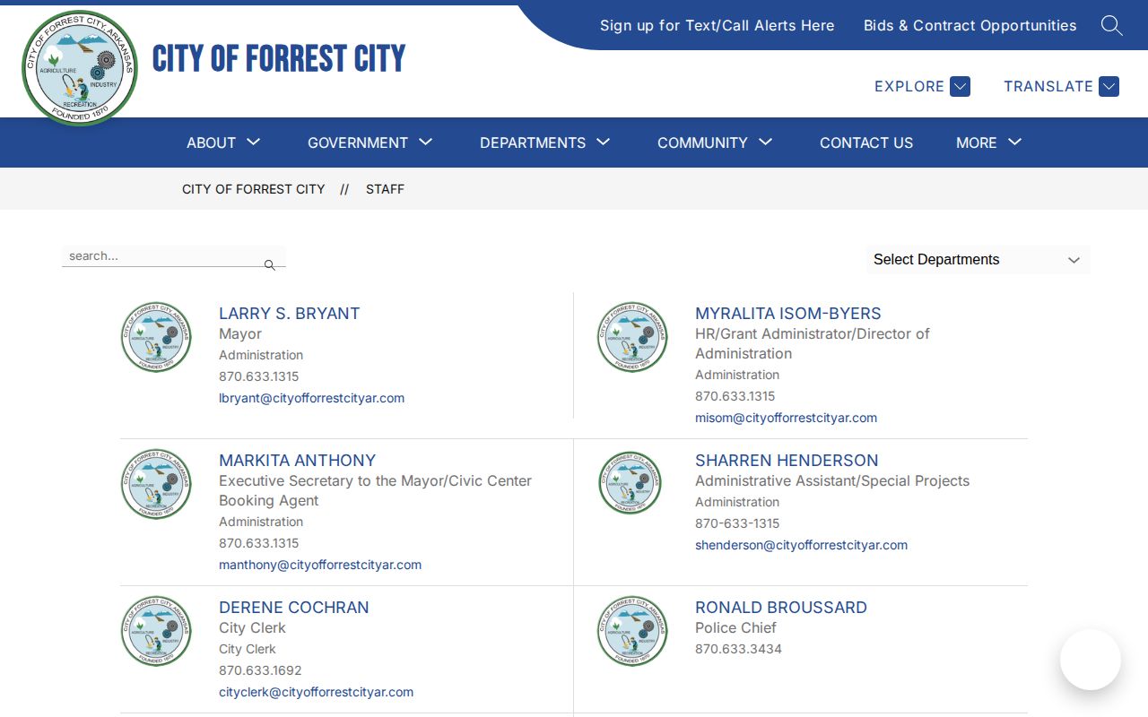 Captured official Forrest City staff and police information page